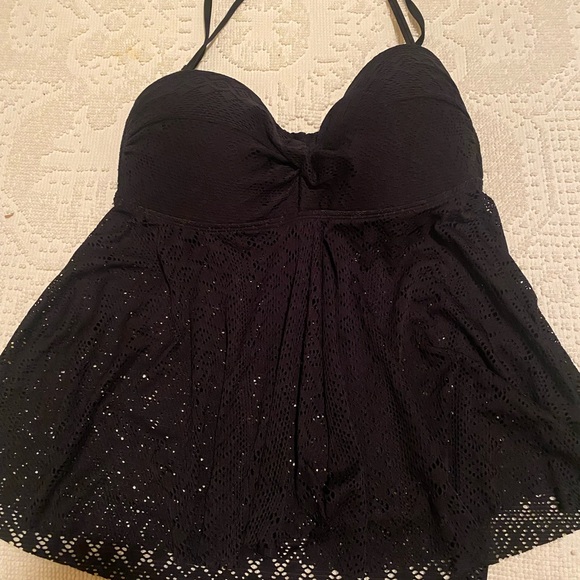 Kona Sol Other - Kona Sol Black Tankini with Intricate Lace Detail